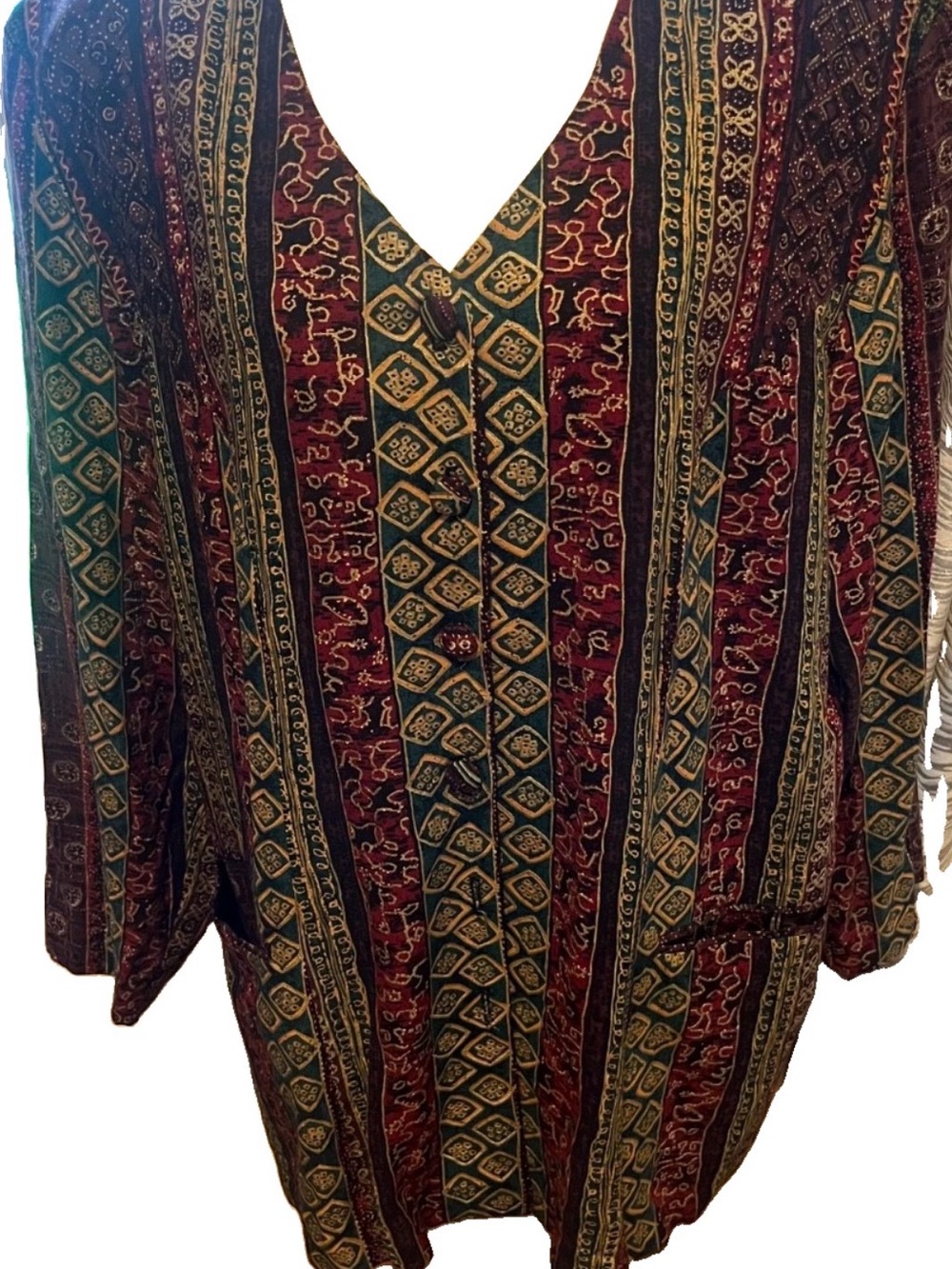 Vintage Bohemian V-Neck Printed Tunic Top - Multicolor